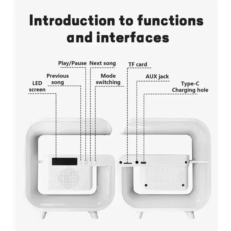 Multifunctional Atmosphere RGB Desk Clock Nightlight Wireless Charger Bluetooth Speakers for iPhone Samung Xiaomi Fast Charging
