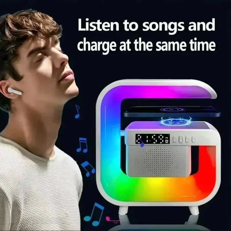 Multifunctional Atmosphere RGB Desk Clock Nightlight Wireless Charger Bluetooth Speakers for iPhone Samung Xiaomi Fast Charging